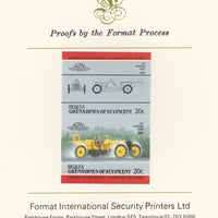 St Vincent - Bequia 1984 Cars #2 (Leaders of the World) 20c (1911 Marmon Wasp) imperf se-tenant pair mounted on Format International proof card