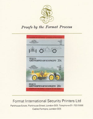 St Vincent - Bequia 1984 Cars #2 (Leaders of the World) 20c (1911 Marmon Wasp) imperf se-tenant pair mounted on Format International proof card