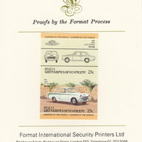 St Vincent - Bequia 1984 Cars #2 (Leaders of the World) 25c (1963 Ford Lotus Cortina) imperf se-tenant pair mounted on Format International proof card