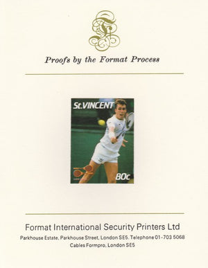 St Vincent 1987 International Tennis Players 80c Ivan Lendl imperf mounted on Format International Proof Card, as SG 1059