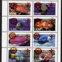 Karakalpakia Republic 2001 Conservation Year with Rotary & Scout Logos overprinted in red on 1997 Fish perf sheetlet containing set of 8 unmounted mint