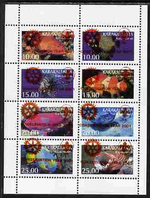 Karakalpakia Republic 2001 Conservation Year with Rotary & Scout Logos overprinted in red on 1997 Fish perf sheetlet containing set of 8 unmounted mint