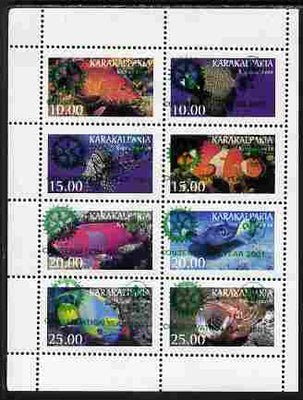 Karakalpakia Republic 2001 Conservation Year with Rotary & Scout Logos overprinted in green on 1997 Fish perf sheetlet containing set of 8 unmounted mint