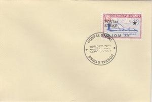 Guernsey - Alderney 1971 Postal Strike cover to Isle of Man bearing 1967 Dart Herald 1s overprinted 'POSTAL STRIKE VIA IOM £3' cancelled with World Delivery postmark