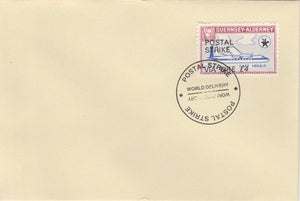 Guernsey - Alderney 1971 Postal Strike cover to Ireland bearing 1967 Dart Herald 1s overprinted 'POSTAL STRIKE VIA EIRE £4' cancelled with World Delivery postmark