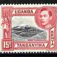 Kenya, Uganda & Tanganyika 1938-54 KG6 Mt Kilimanjaro 15c black & rose-red P13.75 x 13.25 unmounted mint SG137a