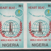 Nigeria 1992 World Health Day (Heart) 1n imperf pair unmounted mint as SG 626