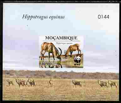 Mozambique 2009 WWF - Antelope Hippotragus equinus imperf deluxe sheetlet #1 (numbered from a limited edition)