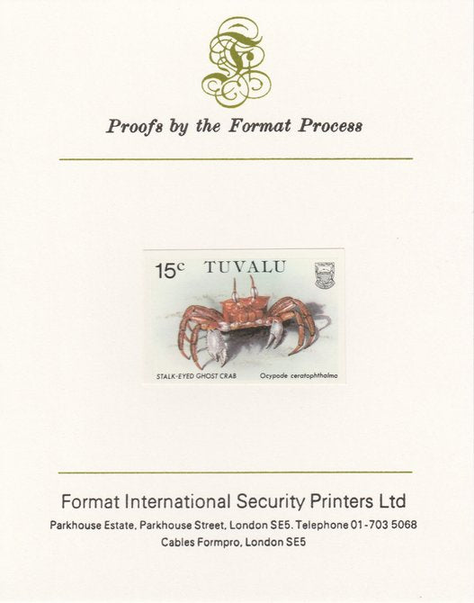 Tuvalu 1986 Crabs 15c (Ghost Crab) imperf proof mounted on Format International proof card, as SG 372