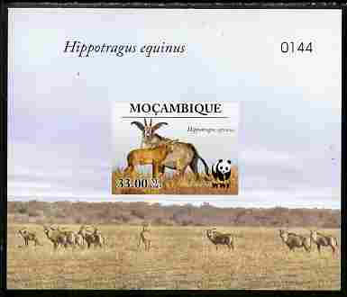 Mozambique 2009 WWF - Antelope Hippotragus equinus imperf deluxe sheetlet #3 (numbered from a limited edition)