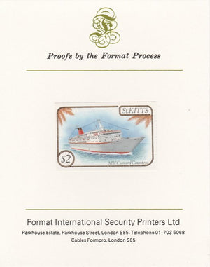 St Kitts 1985 Ships $2 (Cunard Liner) imperf proof mounted on Format International proof card, as SG 176