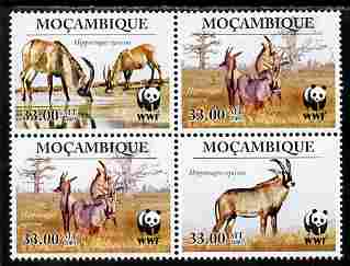 Mozambique 2010 WWF - Antelope Hippotragus equinus perf set of 4 vaues in se-tenant block unmounted mint