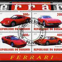 Burundi 2010 Ferrari Sports cars #1 perf sheetlet containing 4 values fine cto used