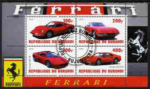 Burundi 2010 Ferrari Sports cars #1 perf sheetlet containing 4 values fine cto used