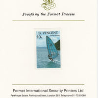 St Vincent 1988 Tourism 10c Windsurfing imperf mounted on Format International proof card, as SG 1133