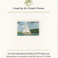 St Vincent 1988 Tourism $5 Cruising Yacht imperf mounted on Format International proof card, as SG 1136