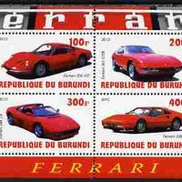 Burundi 2010 Ferrari Sports cars #1 perf sheetlet containing 4 values unmounted mint