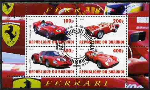 Burundi 2010 Ferrari Sports cars #2 perf sheetlet containing 4 values fine cto used