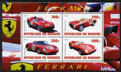 Burundi 2010 Ferrari Sports cars #2 perf sheetlet containing 4 values unmounted mint