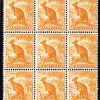 Australia 1948-56 Kangaroo 1/2d coil block of 9 SG 228c