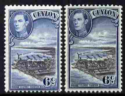 Ceylon 1938-49 KG6 Colombo Harbour 6c two good shades (grey-blue & steel blue) unmounted mint, SG 388var