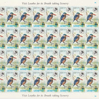 Lesotho 1986-88 Provisional surcharge 35s on 25s Malachite Kingfisher, the complete sheet of 40 with the scarce 1981 imprint date (SG720b) and containing 11 examples of the small ’s’ variety found in positions 1/5, 1/6, 1/8, 1/9, ……Details Below