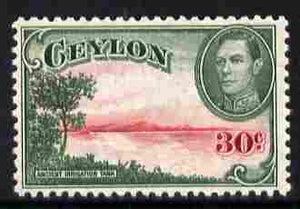 Ceylon 1938-49 KG6 Irrigation Tank 30c watermark upright unmounted mint, SG 393a