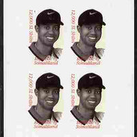 Somaliland 2000 Tiger Woods (The Great Champion) imperf sheetlet containing 4 x 12,000sl values unmounted mint. Note this item is privately produced and is offered purely on its thematic appeal