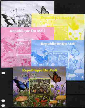 Mali 2010 Fungi #1 s/sheet with Butterflies & Scouts Logo - the set of 5 imperf progressive proofs comprising the 4 individual colours plus all 4-colour composite, unmounted mint