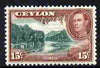 Ceylon 1938-49 KG6 River Scene 15c watermark sideways unmounted mint, SG 390