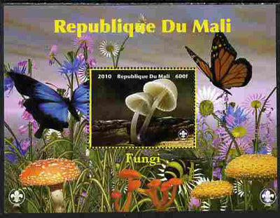 Mali 2010 Fungi #2 perf s/sheet with Butterflies & Scouts Logo unmounted mint. Note this item is privately produced and is offered purely on its thematic appeal