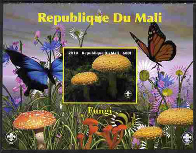 Mali 2010 Fungi #3 imperf s/sheet with Butterflies & Scouts Logo unmounted mint. Note this item is privately produced and is offered purely on its thematic appeal