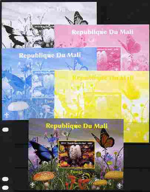 Mali 2010 Fungi #4 s/sheet with Butterflies & Scouts Logo - the set of 5 imperf progressive proofs comprising the 4 individual colours plus all 4-colour composite, unmounted mint