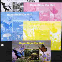 Mali 2010 Fungi #6 s/sheet with Butterflies & Scouts Logo - the set of 5 progressive proofs comprising the 4 individual colours (imperf) plus all 4-colour composite (perf) unmounted mint