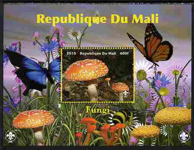 Mali 2010 Fungi #7 perf s/sheet with Butterflies & Scouts Logo unmounted mint. Note this item is privately produced and is offered purely on its thematic appeal