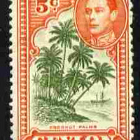 Ceylon 1938-49 KG6 Coconut Palms 5c P12 unmounted mint, SG 387g