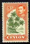 Ceylon 1938-49 KG6 Coconut Palms 5c P12 unmounted mint, SG 387g