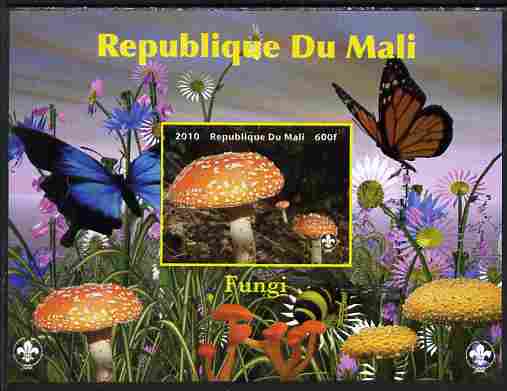 Mali 2010 Fungi #7 imperf s/sheet with Butterflies & Scouts Logo unmounted mint. Note this item is privately produced and is offered purely on its thematic appeal