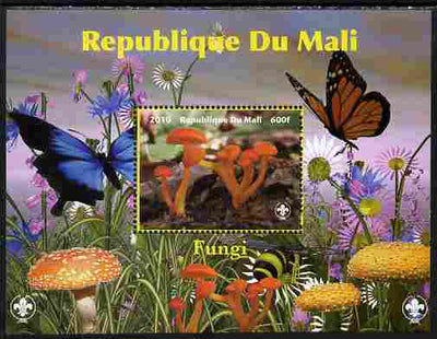 Mali 2010 Fungi #8 perf s/sheet with Butterflies & Scouts Logo unmounted mint. Note this item is privately produced and is offered purely on its thematic appeal