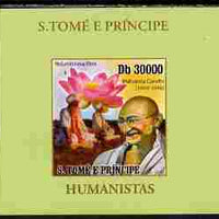 St Thomas & Prince Islands 2010 Humanitarians - Mahatma Gandhi individual imperf deluxe sheet unmounted mint. Note this item is privately produced and is offered purely on its thematic appeal