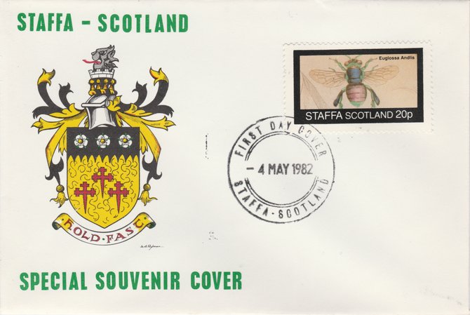 Staffa 1982 Bees #2 (20p perf value) on special cover with first day cancel