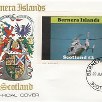 Bernera 1982 Helicopters #2 imperf deluxe sheet (£2 value) on special cover with first day cancel