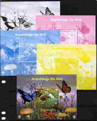 Mali 2010 Butterfles #2 s/sheet with Fungi & Scouts Logo,- the set of 5 imperf progressive proofs comprising the 4 individual colours plus all 4-colour composite, unmounted mint