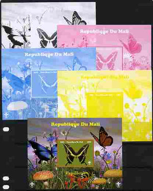 Mali 2010 Butterfles #8 s/sheet with Fungi & Scouts Logo,- the set of 5 imperf progressive proofs comprising the 4 individual colours plus all 4-colour composite, unmounted mint