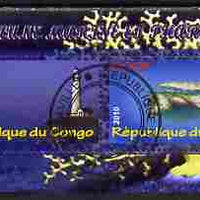 Congo 2010 Lighthouses & Marine Fauna #1 perf sheetlet containing 2 values fine cto used