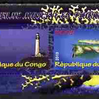 Congo 2010 Lighthouses & Marine Fauna #1 perf sheetlet containing 2 values unmounted mint