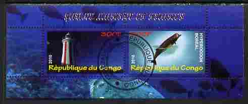 Congo 2010 Lighthouses & Marine Fauna #2 perf sheetlet containing 2 values fine cto used