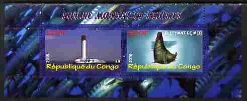 Congo 2010 Lighthouses & Marine Fauna #4 perf sheetlet containing 2 values unmounted mint