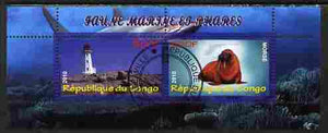 Congo 2010 Lighthouses & Marine Fauna #5 perf sheetlet containing 2 values fine cto used