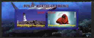 Congo 2010 Lighthouses & Marine Fauna #5 imperf sheetlet containing 2 values unmounted mint